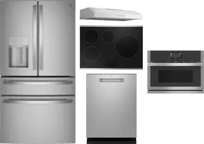 5 Piece Package Includes Refrigerator, Cooktop, Wall Oven, Hood And Dishwasher
